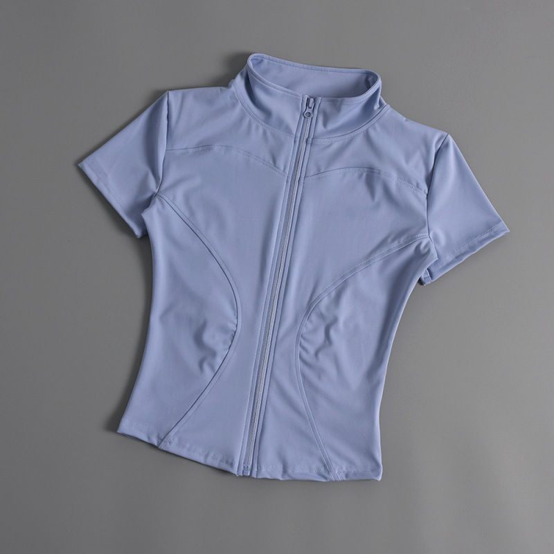 2024 Summer New Nude Short Sleeve T Zipper Fitness Clothes Women Cycling Clothes Outdoor Sports Yoga Training Tops