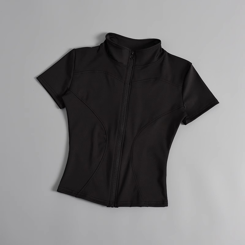 High elastic yoga short-sleeved jacket stand-up collar zipper tight running sports jacket quick-drying nude fitness short-sleeved women summer