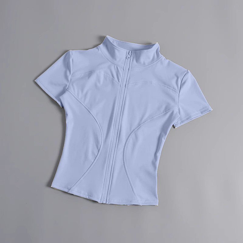 High elastic yoga short-sleeved jacket stand-up collar zipper tight running sports jacket quick-drying nude fitness short-sleeved women summer