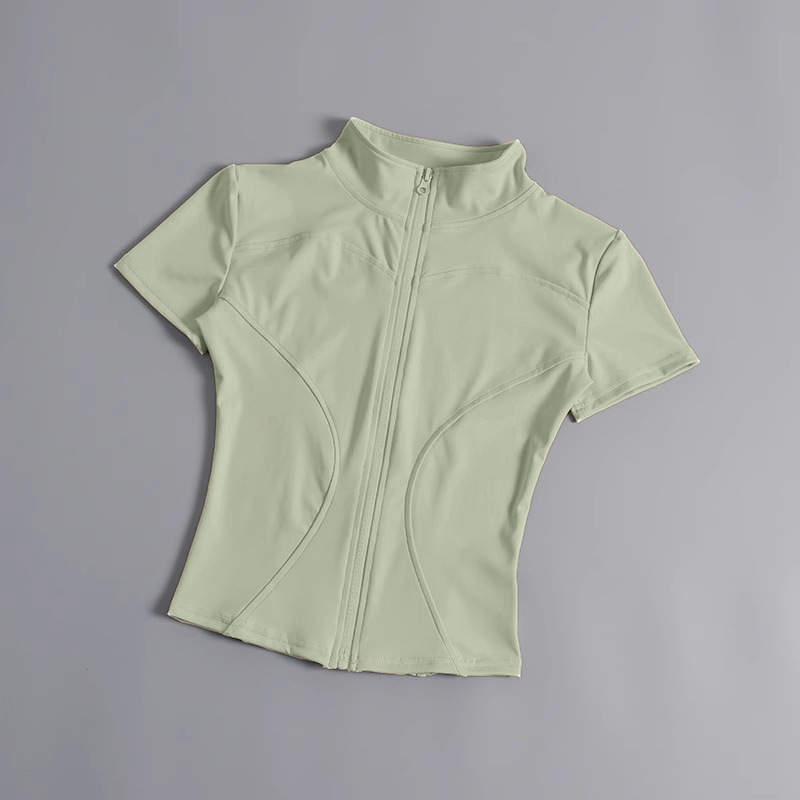 High elastic yoga short-sleeved jacket stand-up collar zipper tight running sports jacket quick-drying nude fitness short-sleeved women summer