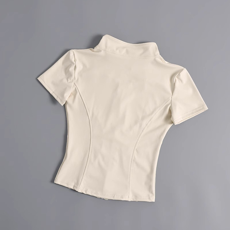 High elastic yoga short-sleeved jacket stand-up collar zipper tight running sports jacket quick-drying nude fitness short-sleeved women summer