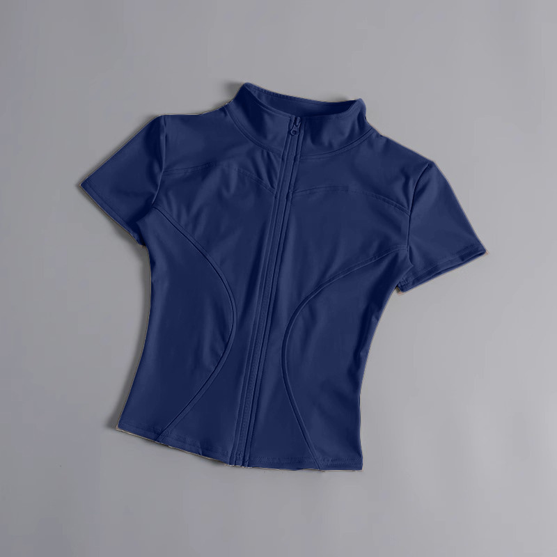 High elastic yoga short-sleeved jacket stand-up collar zipper tight running sports jacket quick-drying nude fitness short-sleeved women summer