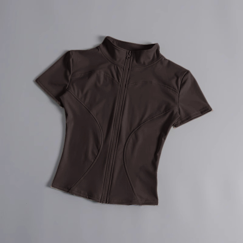 High elastic yoga short-sleeved jacket stand-up collar zipper tight running sports jacket quick-drying nude fitness short-sleeved women summer