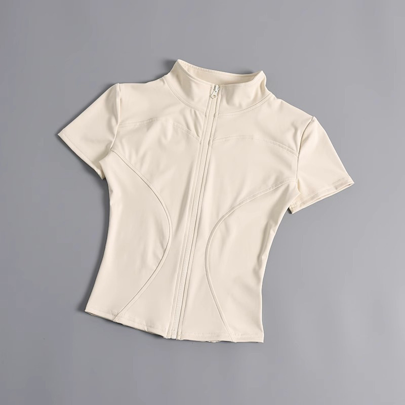 High elastic yoga short-sleeved jacket stand-up collar zipper tight running sports jacket quick-drying nude fitness short-sleeved women summer