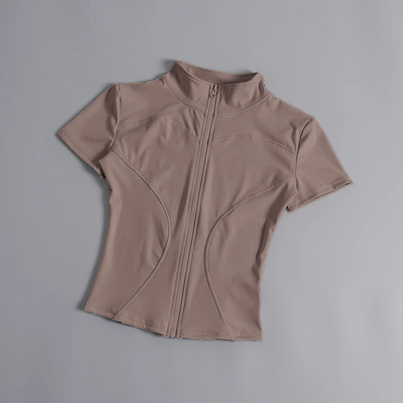 High elastic yoga short-sleeved jacket stand-up collar zipper tight running sports jacket quick-drying nude fitness short-sleeved women summer