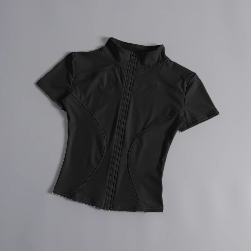 High elastic yoga short-sleeved jacket stand-up collar zipper tight running sports jacket quick-drying nude fitness short-sleeved women summer