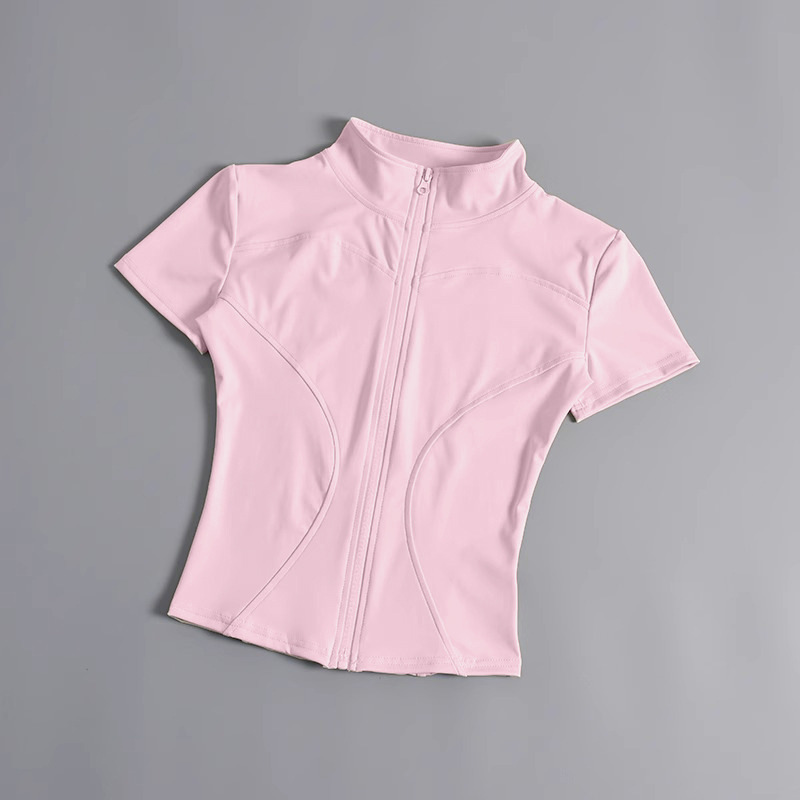 High elastic yoga short-sleeved jacket stand-up collar zipper tight running sports jacket quick-drying nude fitness short-sleeved women summer