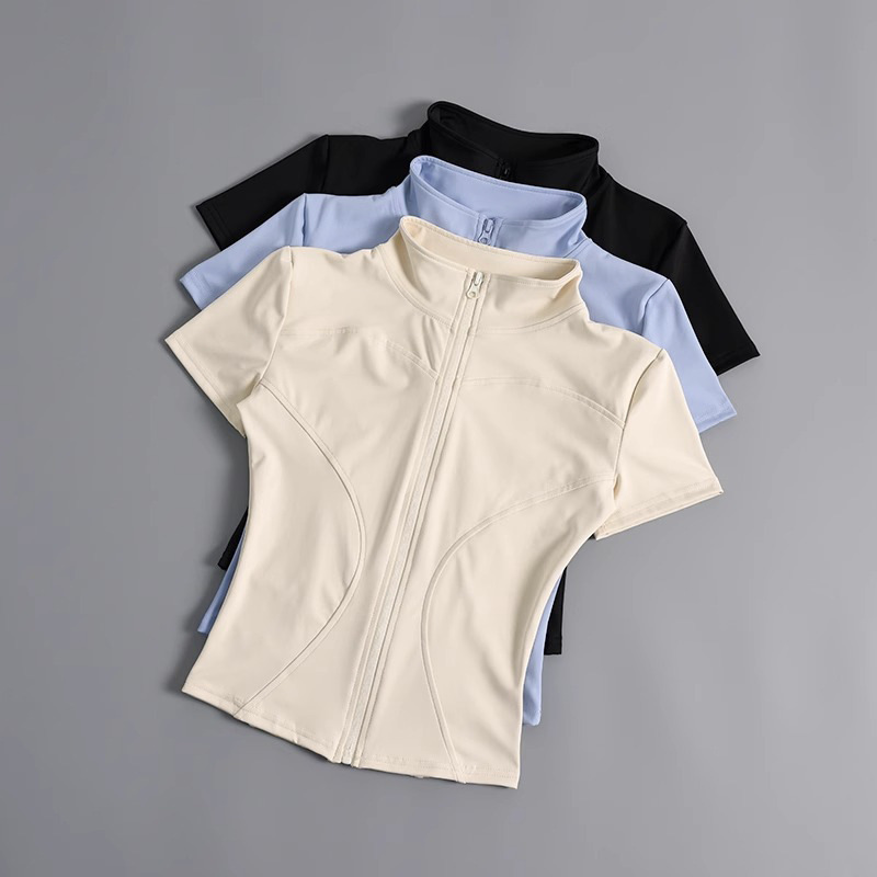 High elastic yoga short-sleeved jacket stand-up collar zipper tight running sports jacket quick-drying nude fitness short-sleeved women summer