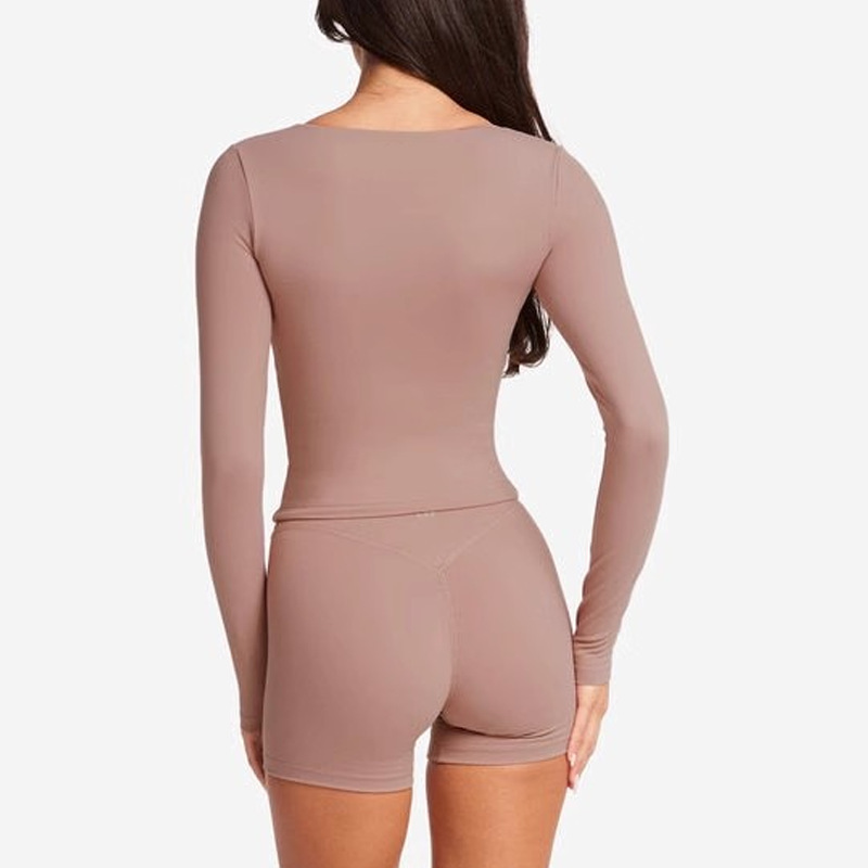 Cross-border sexy hot girl V-neck yoga clothes for women long sleeves gathered chest-revealing slimming and slimming sports fitness outerwear tops