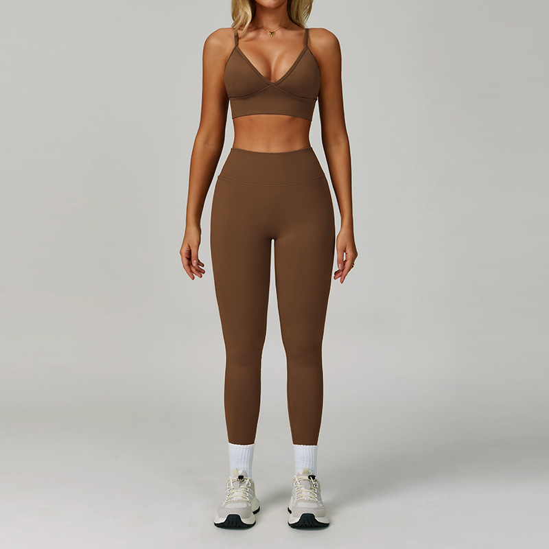 Cross-border seamless tight yoga suit waist slimming quick-drying fitness clothes outdoor running sports three-piece suit 7790