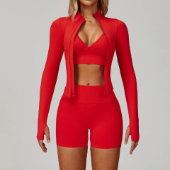 7790 Bra + 7790 Shorts + 7725 Jacket (Three-piece Set) - Bright Red