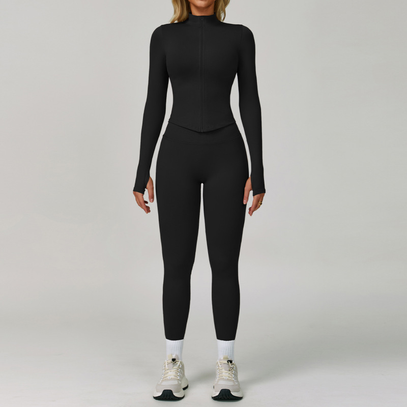 Cross-border seamless tight yoga suit waist slimming quick-drying fitness clothes outdoor running sports three-piece suit 7790