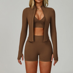 7790 Bra + 7790 Shorts + 7725 Jacket (Three-piece Set) - Dark Brown