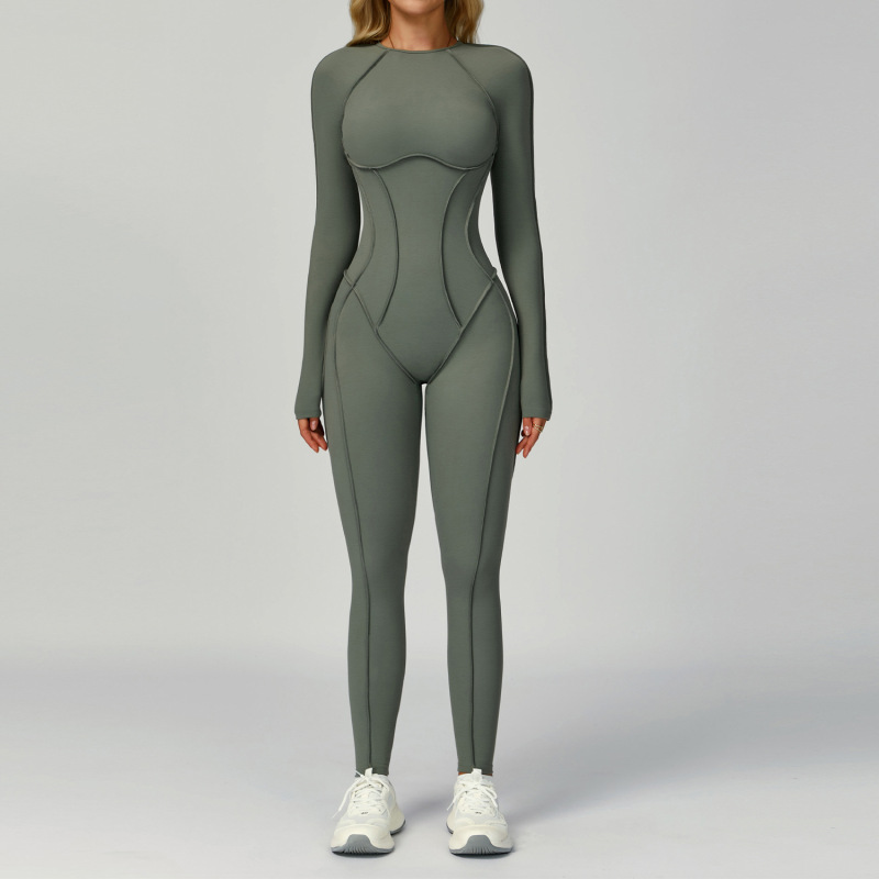 Cross-border sanded contrast color yoga jumpsuit hollow beautiful back yoga clothes women's three-dimensional tight sports fitness clothes 9319