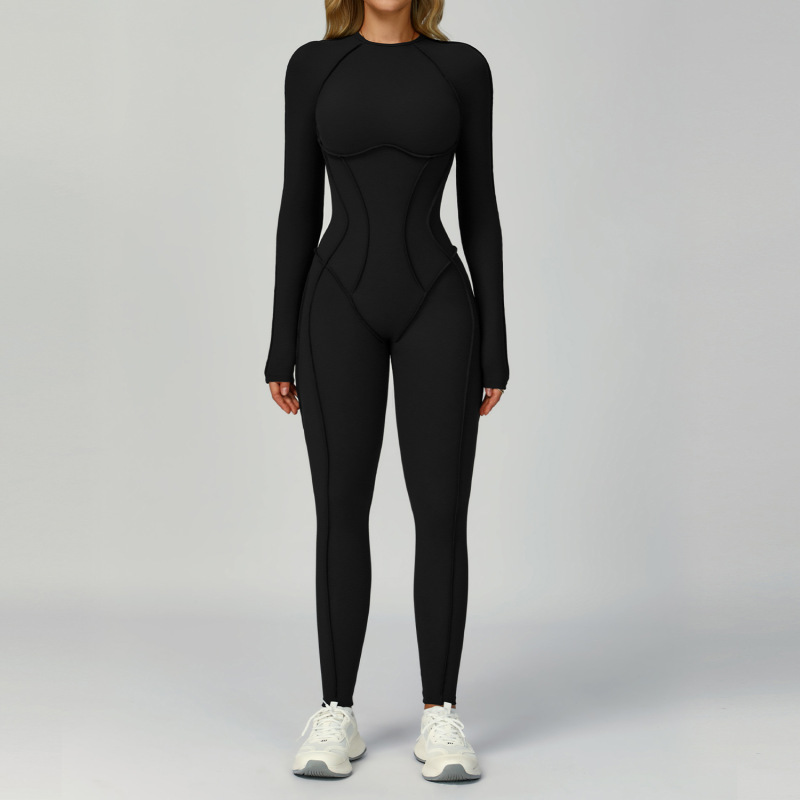 Cross-border sanded contrast color yoga jumpsuit hollow beautiful back yoga clothes women's three-dimensional tight sports fitness clothes 9319
