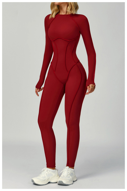 Cross-border sanded contrast color yoga jumpsuit hollow beautiful back yoga clothes women's three-dimensional tight sports fitness clothes 9319