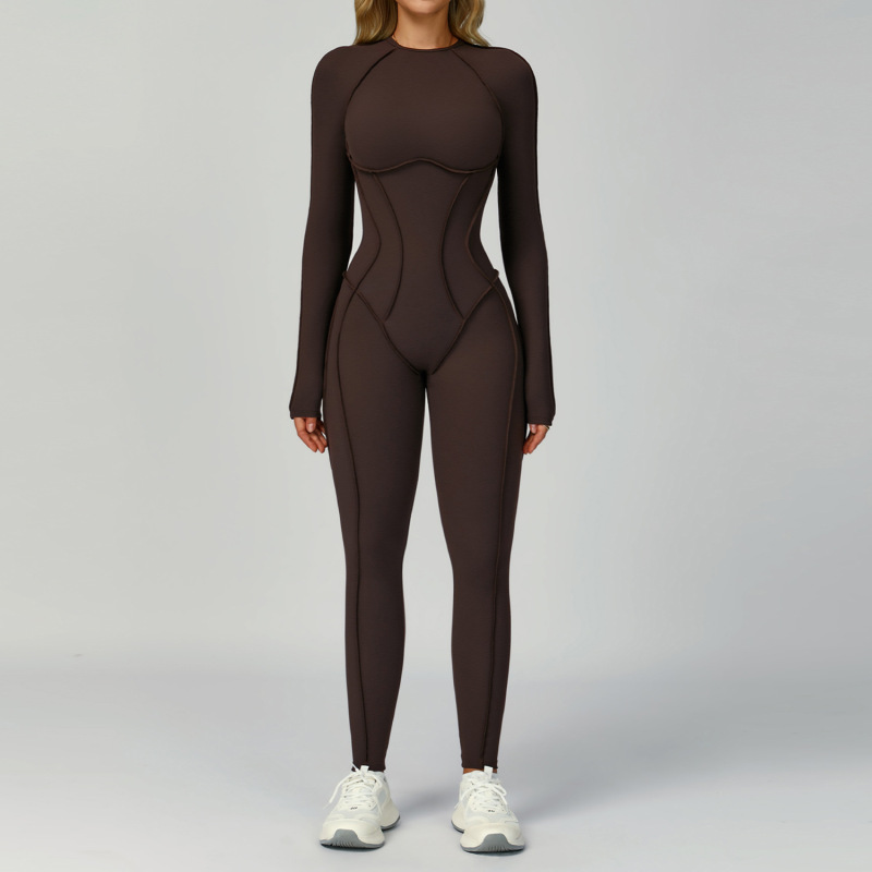Cross-border sanded contrast color yoga jumpsuit hollow beautiful back yoga clothes women's three-dimensional tight sports fitness clothes 9319