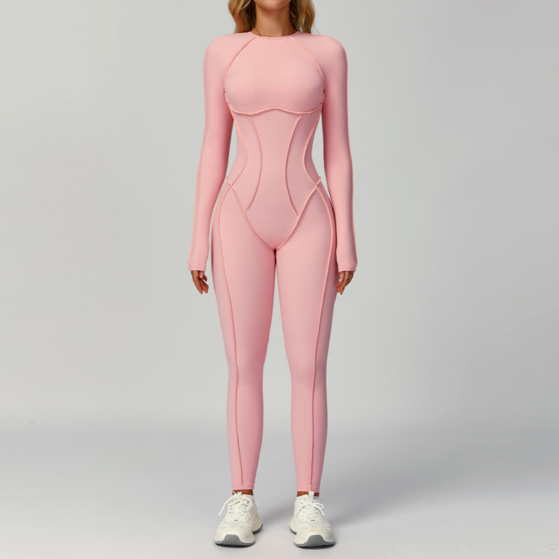 Cross-border sanded contrast color yoga jumpsuit hollow beautiful back yoga clothes women's three-dimensional tight sports fitness clothes 9319