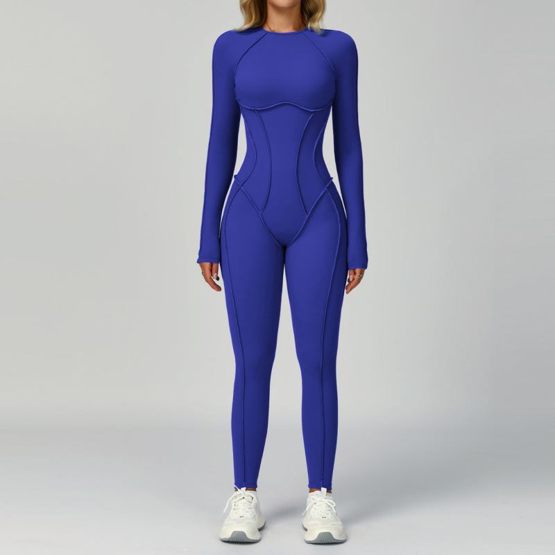 Cross-border sanded contrast color yoga jumpsuit hollow beautiful back yoga clothes women's three-dimensional tight sports fitness clothes 9319