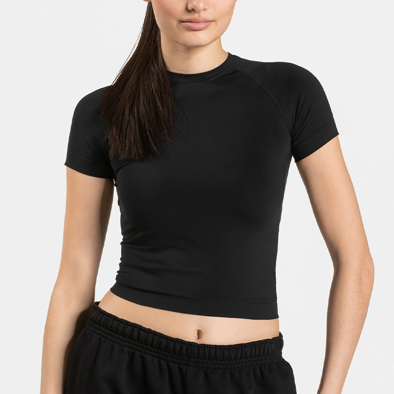 Cross-border European and American slim high waist hip lift round neck long sleeve tight seamless sports fitness outdoor yoga suit women's suit