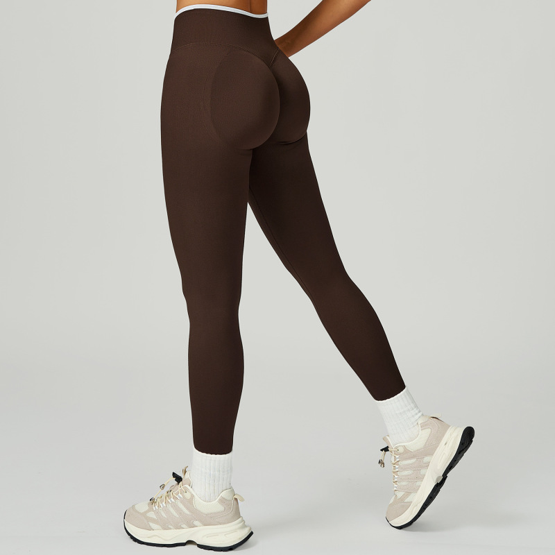 New seamless cross-border yoga trousers contrast color hemming high waist slim trousers sports running fitness trousers 9245