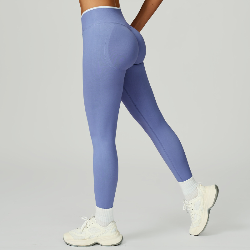 New seamless cross-border yoga trousers contrast color hemming high waist slim trousers sports running fitness trousers 9245