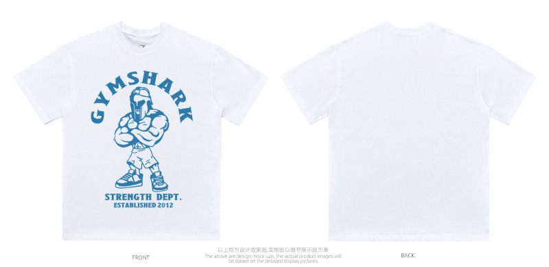 American shark high-end large size heavyweight fitness iron printing T-shirt GYM pure cotton small round neck top