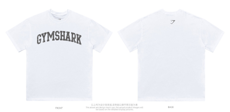 American shark high-end large size heavyweight fitness iron printing T-shirt GYM pure cotton small round neck top