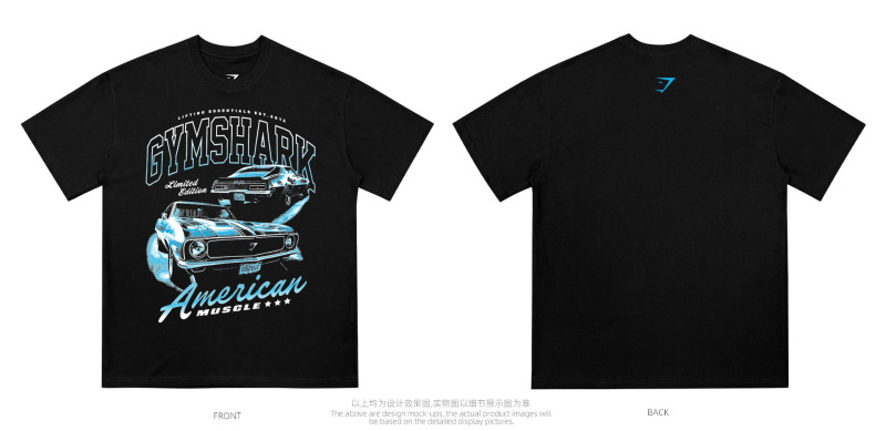 American shark high-end large size heavyweight fitness iron printing T-shirt GYM pure cotton small round neck top