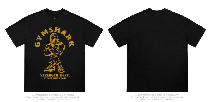 American shark high-end large size heavyweight fitness iron printing T-shirt GYM pure cotton small round neck top