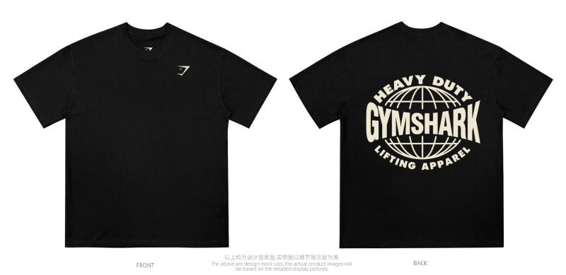 American shark high-end large size heavyweight fitness iron printing T-shirt GYM pure cotton small round neck top