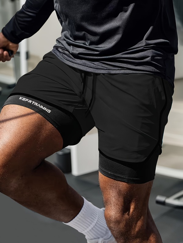 Fake two-piece double-layer sports shorts men's professional fitness running track and field American basketball training three-point pants to prevent exposure