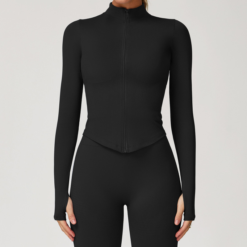 Processing custom stand collar zipper yoga jacket women tight quick-drying yoga clothes outdoor fitness sports tops 7725
