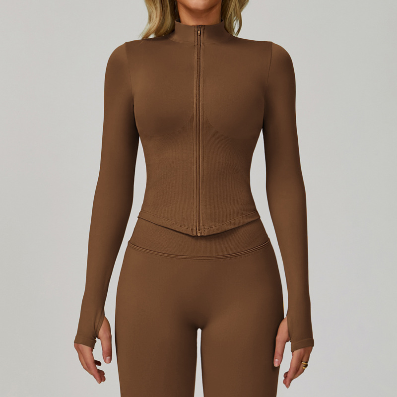 Processing custom stand collar zipper yoga jacket women tight quick-drying yoga clothes outdoor fitness sports tops 7725