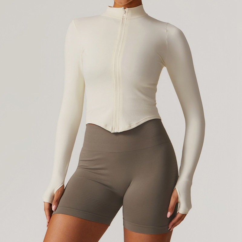 Processing custom stand collar zipper yoga jacket women tight quick-drying yoga clothes outdoor fitness sports tops 7725