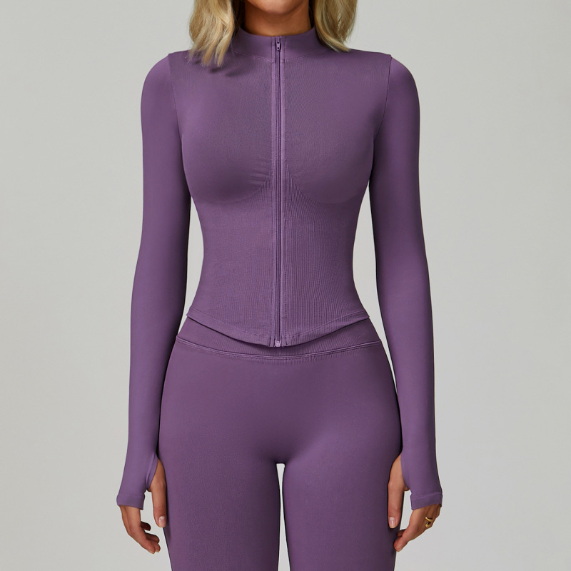 Processing custom stand collar zipper yoga jacket women tight quick-drying yoga clothes outdoor fitness sports tops 7725