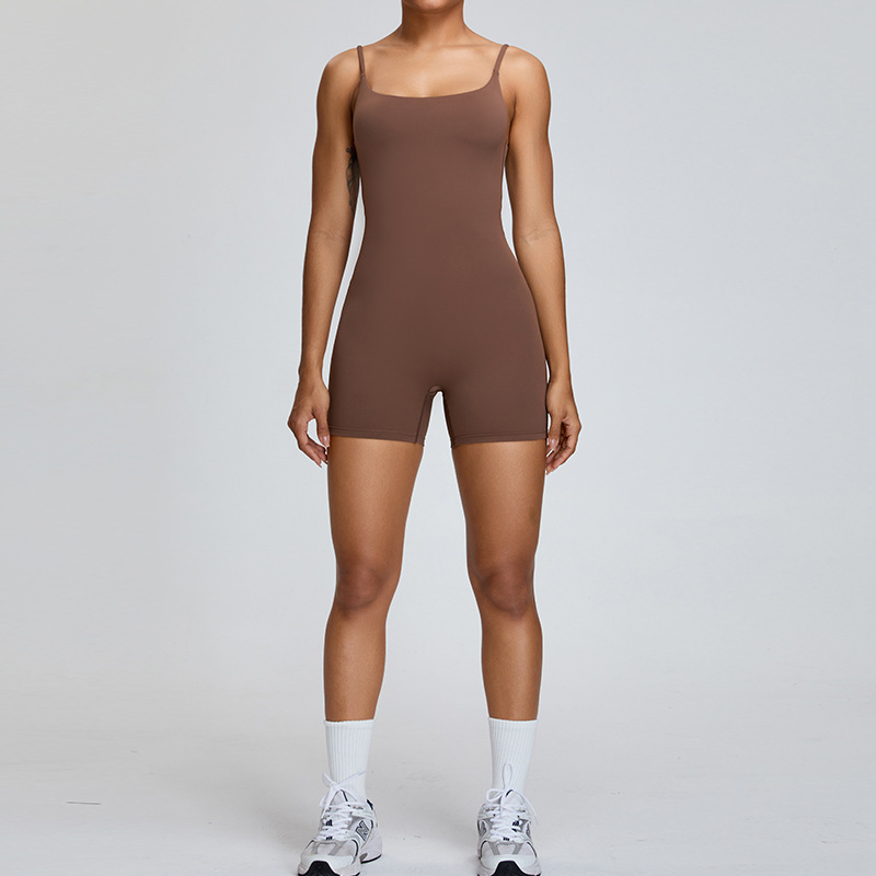 Cross-border new nude sling jumpsuit yoga suit women's dance fitness jumpsuit tight back sports jumpsuit
