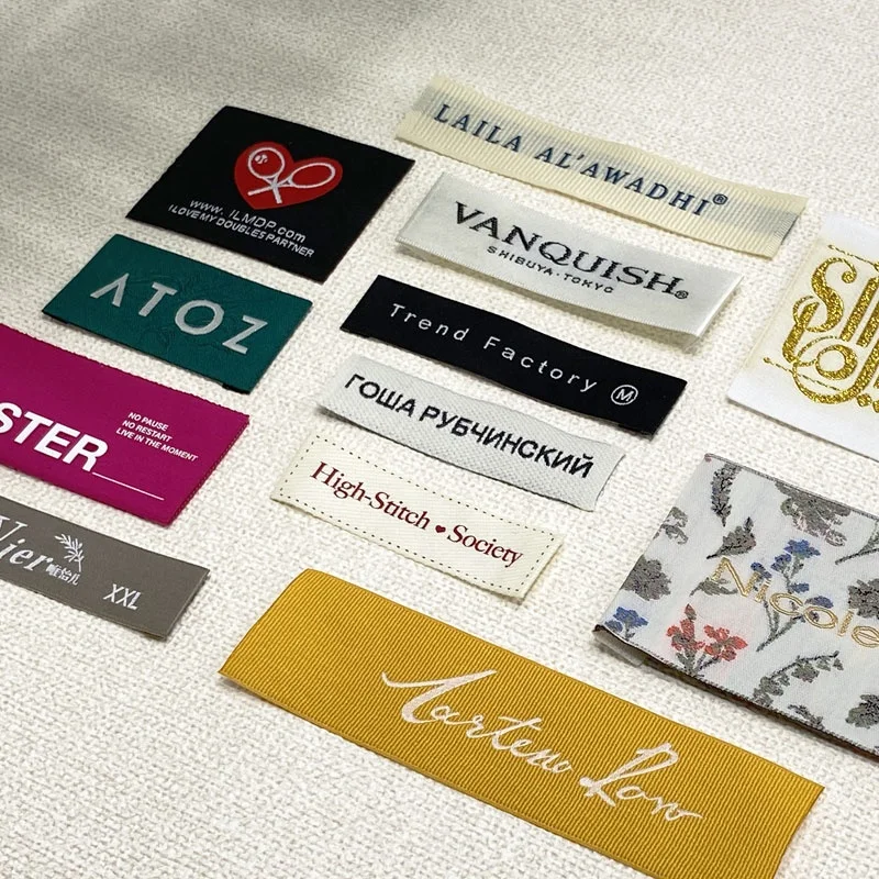 Textiles Designer Labels High Density Custom Brand Name Logo and Size Folded Garment Textile ...