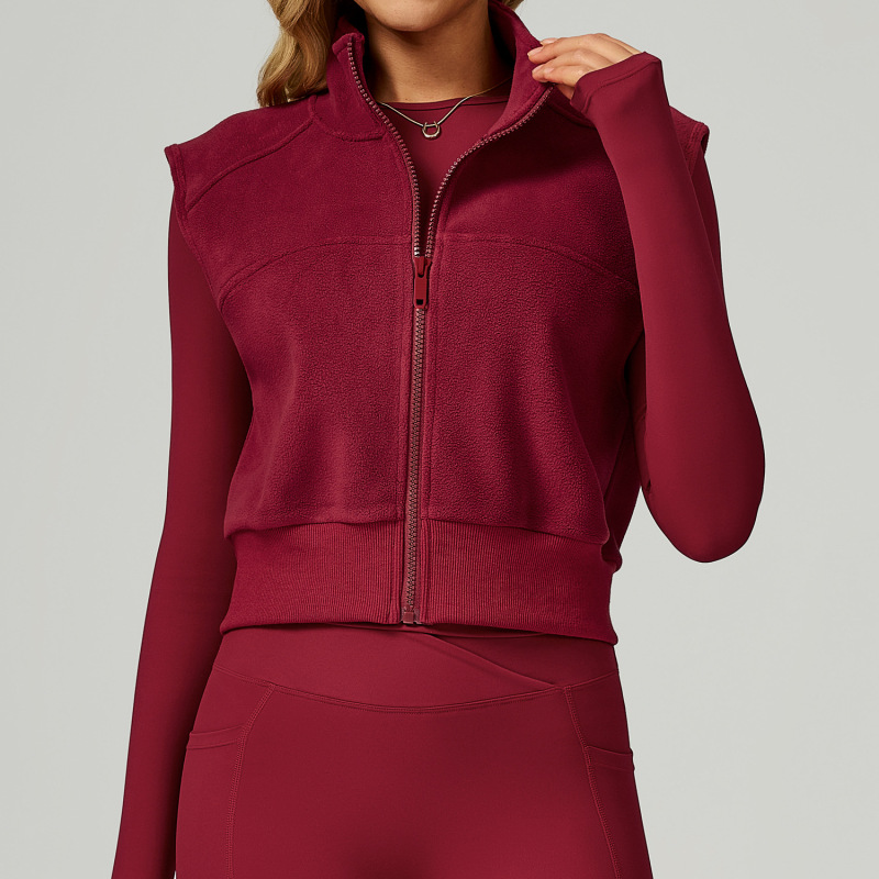 European and American high collar autumn and winter plus velvet vest sleeveless outer wear zipper sports vest outdoor running sports top 2037