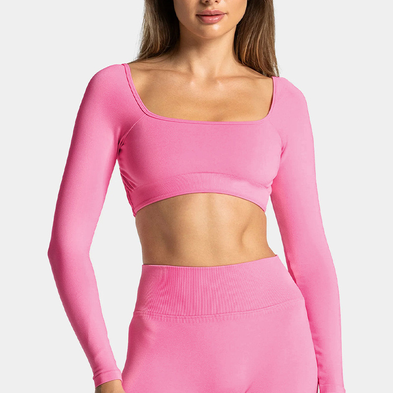 Cross-border adjustable backless long-sleeved yoga suit slim-fit sports long-sleeved top outdoor sports fitness suit women's suit