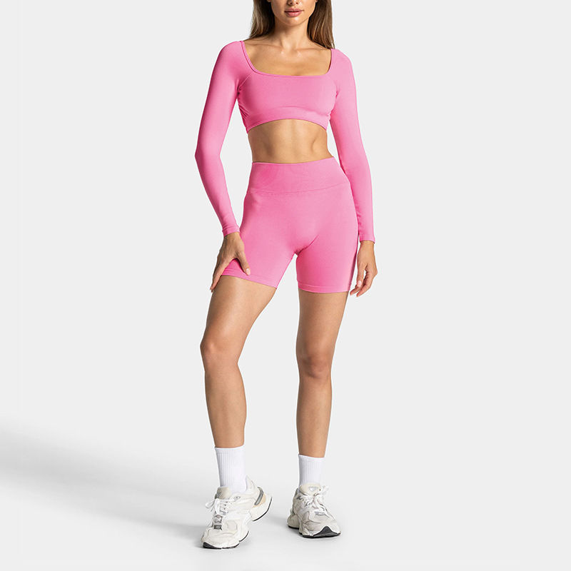 Cross-border adjustable backless long-sleeved yoga suit slim-fit sports long-sleeved top outdoor sports fitness suit women's suit