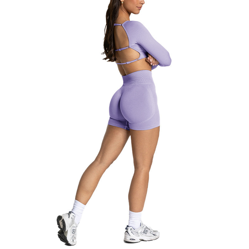 Cross-border adjustable backless long-sleeved yoga suit slim-fit sports long-sleeved top outdoor sports fitness suit women's suit