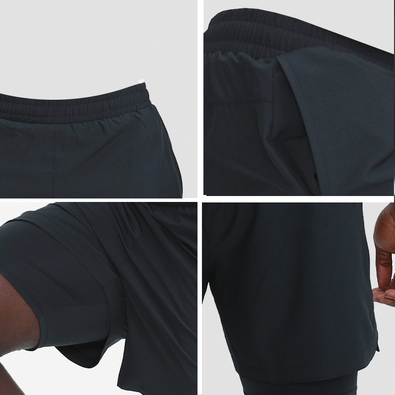 Summer quick-drying sports shorts for men, loose-fitting, lined, fake two-piece, outerwear basketball shorts, American-style fitness pants
