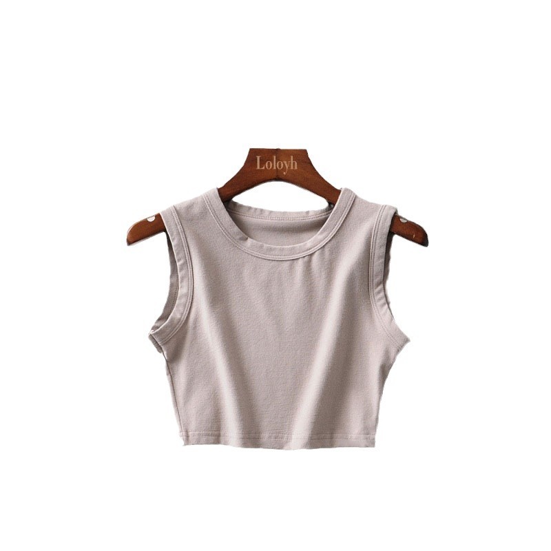 2024 Summer New Women's Clothing European and American Style Top, Export Cycling Vest, Cotton, Solid Color, Wide Brim, Short Crop Top