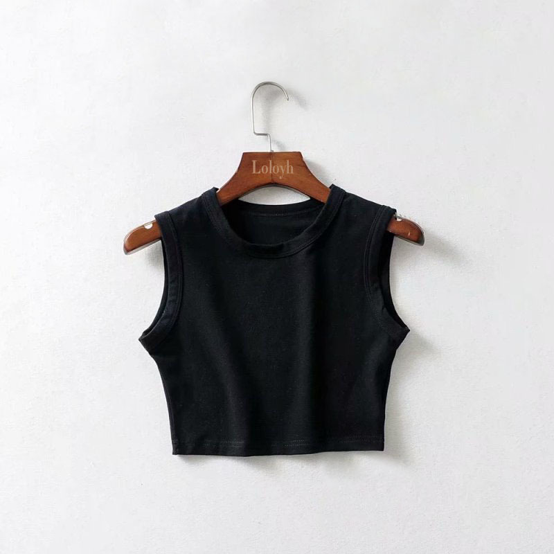 2024 Summer New Women's Clothing European and American Style Top, Export Cycling Vest, Cotton, Solid Color, Wide Brim, Short Crop Top