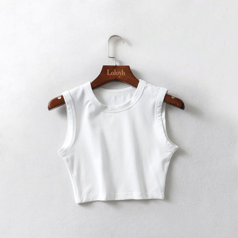 2024 Summer New Women's Clothing European and American Style Top, Export Cycling Vest, Cotton, Solid Color, Wide Brim, Short Crop Top