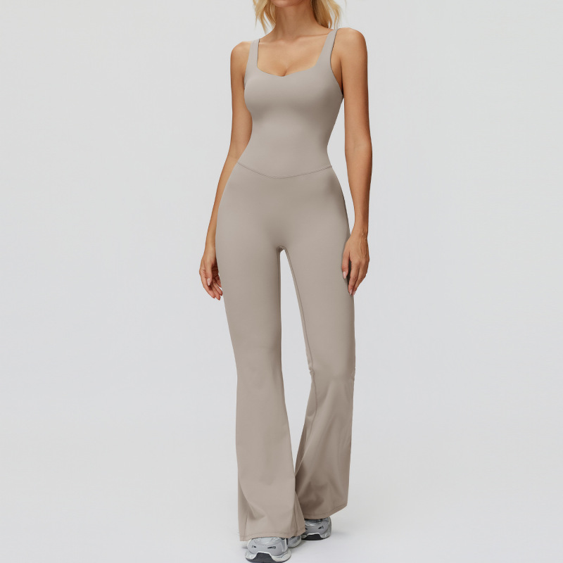 Zechuang Cross-border Brushed Yoga Suit Crossback Slightly Flared Wide-Leg Jumpsuit Running Sports Fitness Suit Women's 9506