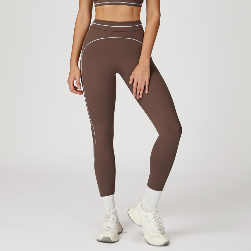 Women's Color Block Brushed Yoga Pants, High-Waisted, Slim Fit, Outdoor Running Sports Fitness Apparel, 7028