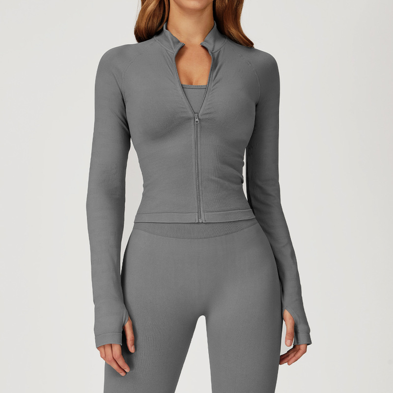 Zechuang Seamless Stand Collar Zipper Yoga Jacket Windproof Slim Fit Warm Top Sports Running Jacket Women's 4513