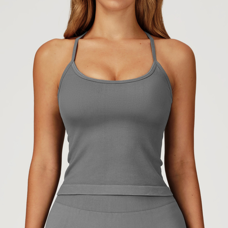 New cross-border seamless yoga vest with thin straps, cross-back design, sports bra, outdoor running and fitness top 4513
